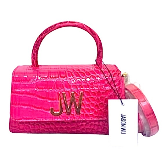 Jason Wu glossy patent pink faux croc embossed mini top handle crossbody bag new - Picture 3 of 8